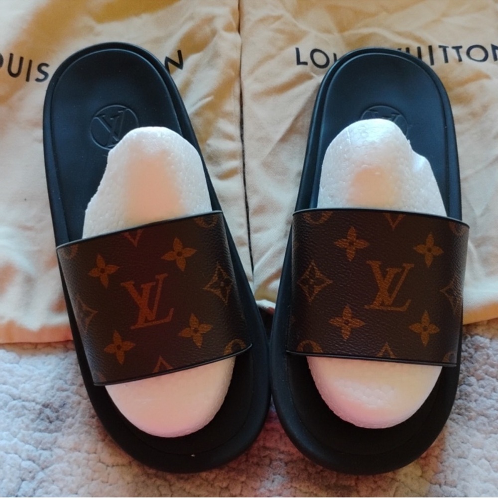 Louis Vuitton Black and Brown Monogram Sandals
